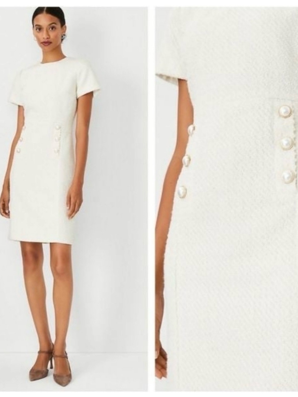 Ann Taylor Ivory Pearl-Button Mini Sheath Dress